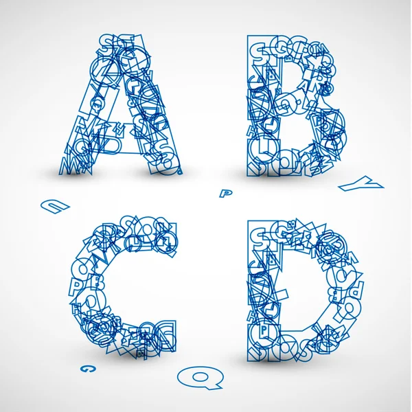 Vector font made from blue letters of the alphabet — Stock Vector