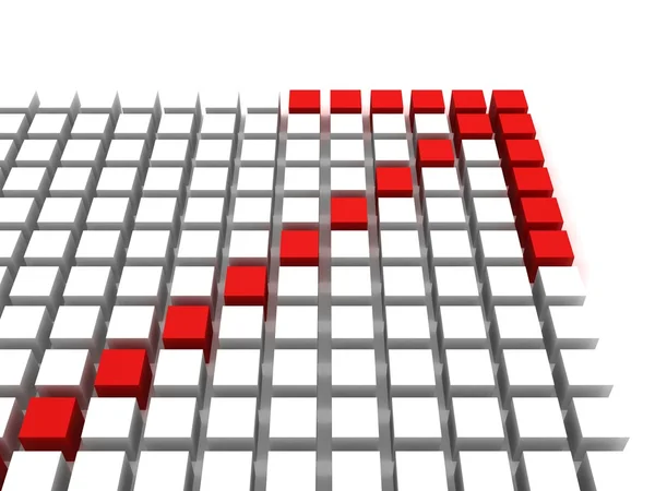 3D червона стрілка на поверхні кубика на білому тлі — стокове фото