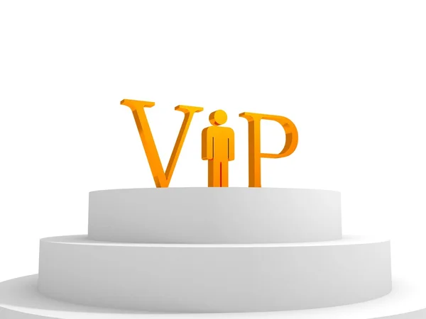 Concept vip podium with golden letters and man person — Stock Photo, Image