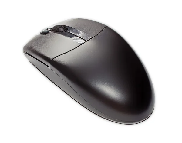 白い背景に隔離された黒のワイヤレスコンピュータのマウス — ストック写真