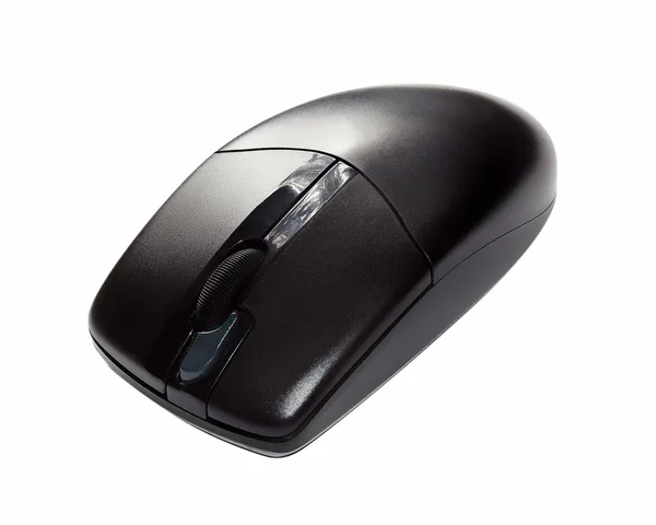 Μαύρο ασύρματο ποντίκι υπολογιστή απομονωμένο σε λευκό φόντο — Φωτογραφία Αρχείου