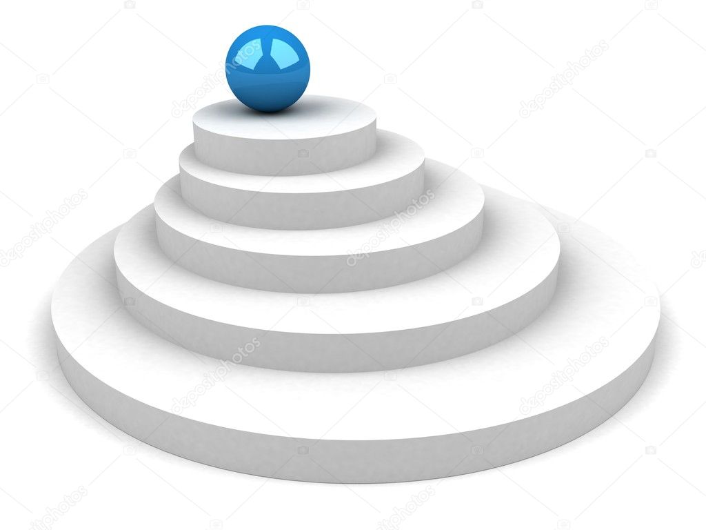 Concept white pedestal and blue sphere. steps to success