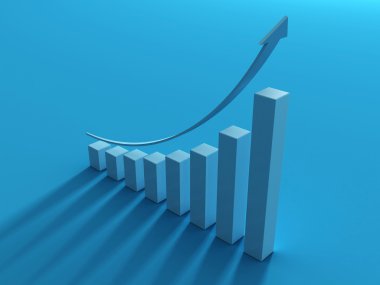 Blue arrow and bar chart growth up with shadow clipart