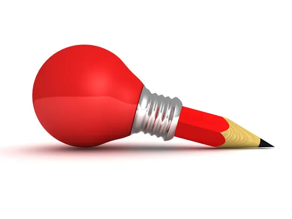Kırmızı ışık ampul kalem iyi fikir kavramı — Stok fotoğraf