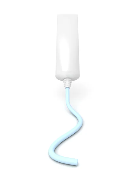 Tubo branco em branco no fundo branco com creme espremido — Fotografia de Stock