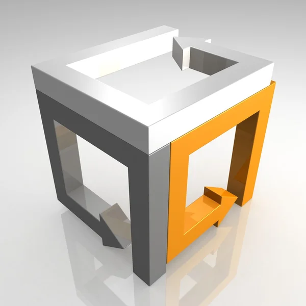 주황색 회색 및 흰색 화살표의 추상 3 차원 큐브 — 스톡 사진