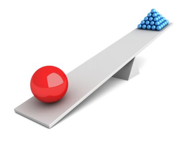 Spheres on balance scales. competitive advantage concept clipart