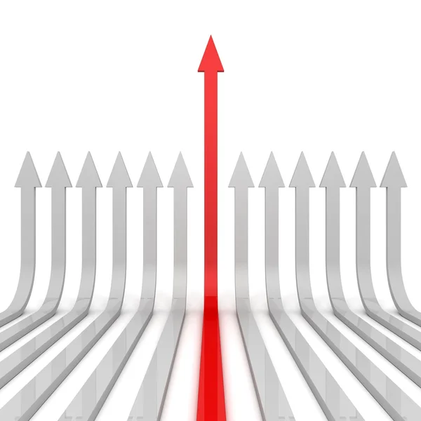 Éxito líder de flecha roja creciendo sobre fondo blanco —  Fotos de Stock