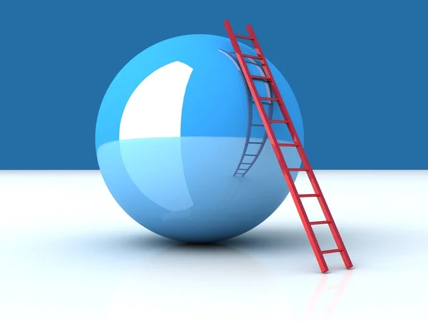 Escada vermelha sobre a esfera azul abstrata — Fotografia de Stock