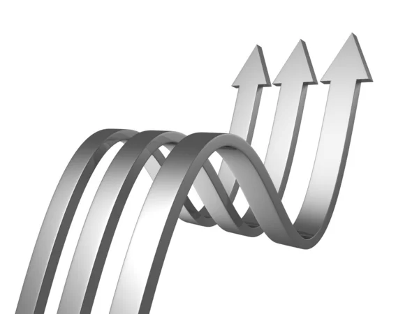 Three metallic arrows on a white background — Stock Photo, Image