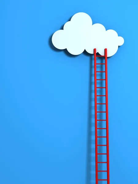 Rode hoge ladder leidt tot een wolk op blauwe hemel — Stockfoto