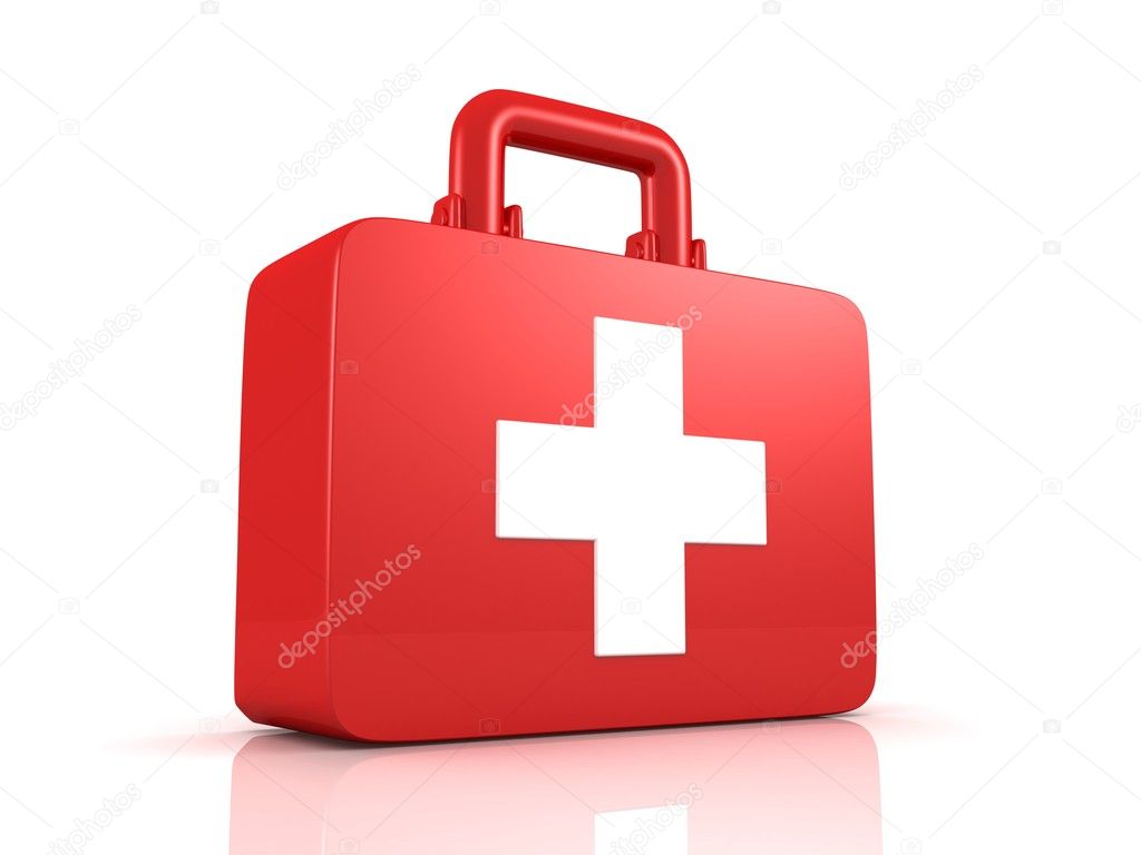 First Aids Medical Kit Box with White Cross on white background