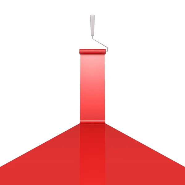 Cepillo rodillo rojo con rastro de pintura sobre blanco —  Fotos de Stock