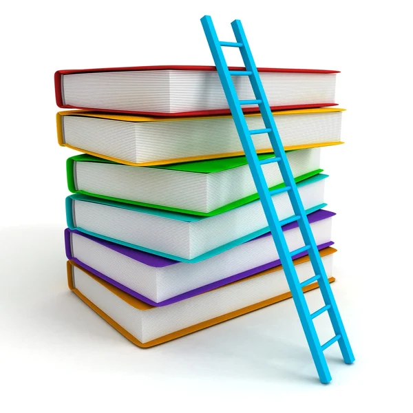 Stapelturm aus bunten Büchern mit Leiter — Stockfoto
