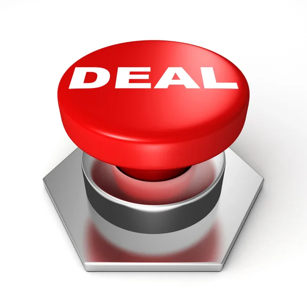 Um botão vermelho com a palavra Deal nele — Fotografia de Stock