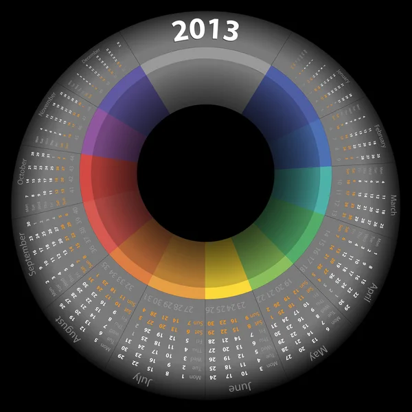 ベクター カラー リング付きのカレンダー 2013 — ストックベクタ