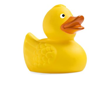 One yellow toy duckling on white background clipart