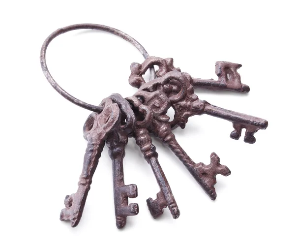 Antiker Schlüsselbund isoliert auf weiss — Stockfoto