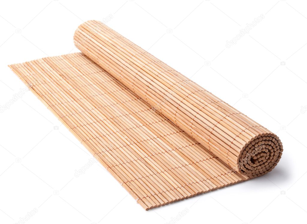 Rolled bamboo mat isolated on white
