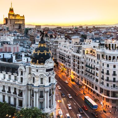 Panoramic view of Gran Via, Madrid, Spain. clipart