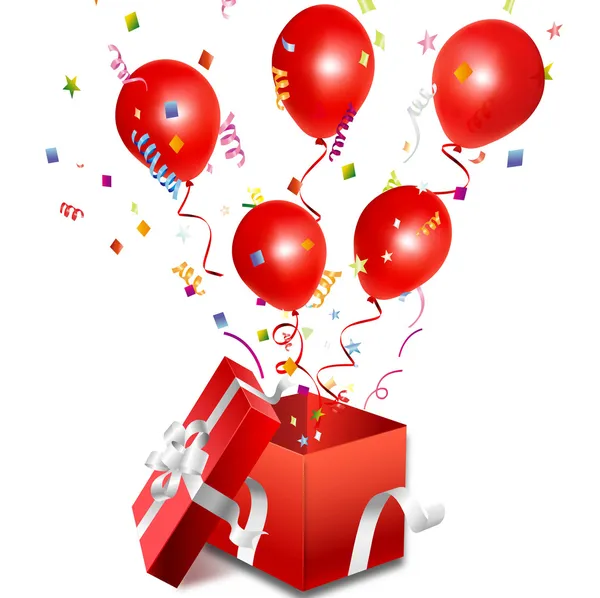 Vektor öffnen Geschenkbox mit Luftballon — Stockvektor