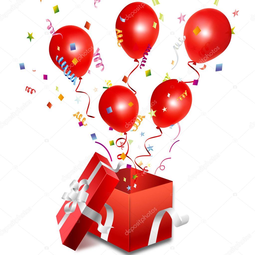 Vector open gift box with balloon