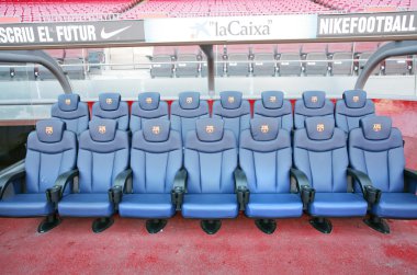 BARCELONA, SPAIN - APRIL 26: Players seats of Barcelona FC in Ca clipart