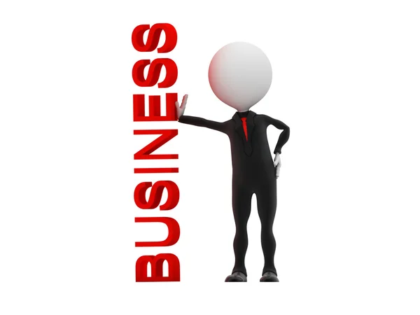 3d homem de negócios de pé perto palavra de negócios no quadro branco — Fotografia de Stock