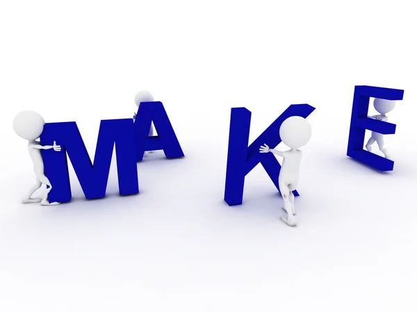 3D humanos formando azul hacer palabra, 3d render — Foto de Stock