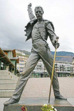 MONTREUX, SWITZERLAND APRIL 23, 2012: Freddy Mercury Statue in M clipart