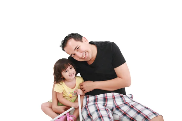 Otec a dcera s úsměvem - izolované na bílém pozadí — Stock fotografie