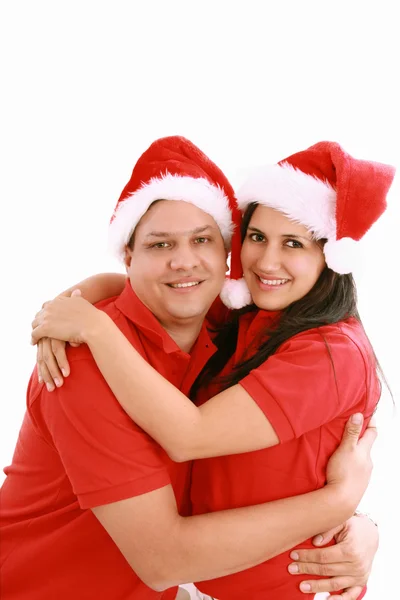 Happy christmas couple. Isolated over white background. — Stock Photo, Image
