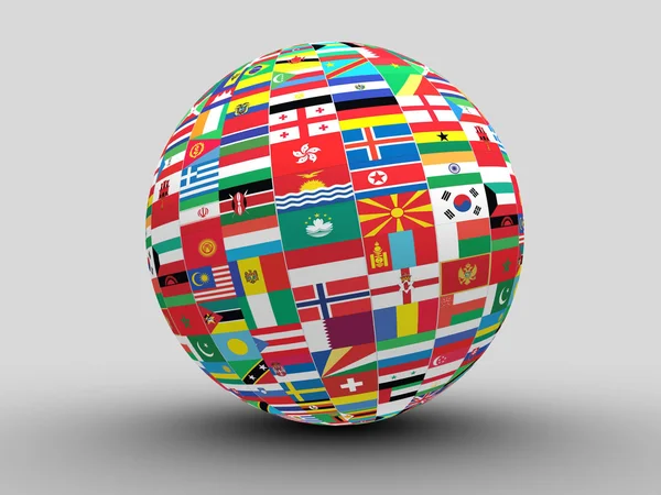 Глобус с мировыми флагами — стоковое фото