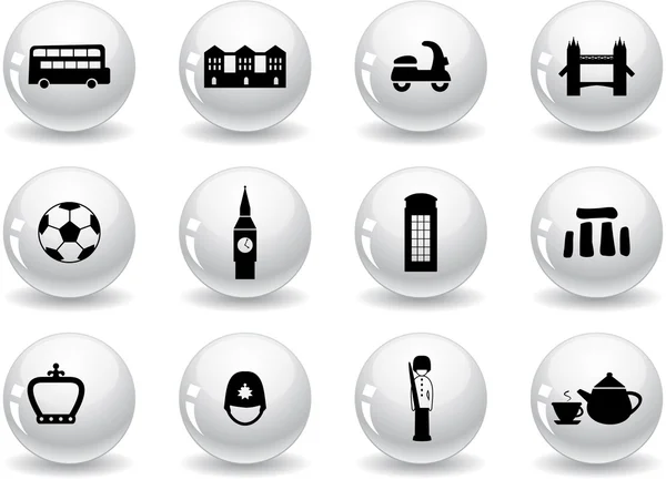 Botones web, iconos de la cultura inglesa — Vector de stock