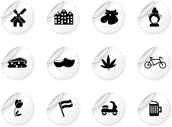 Autocollants avec icônes de la culture néerlandaise — Image vectorielle