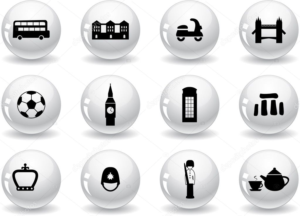Web buttons, English culture icons