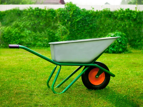 Gardener Green Wheel Barrow — Stock Photo, Image