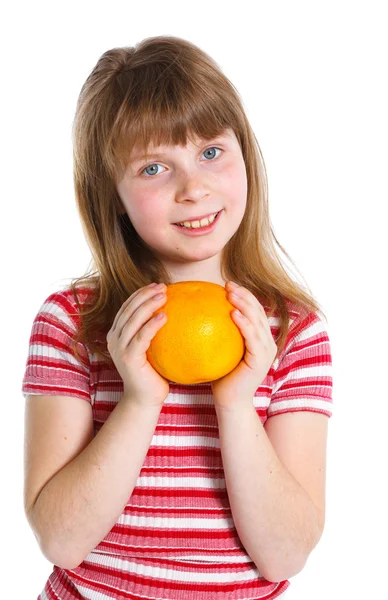 Gelukkig meisje met oranje — Stockfoto