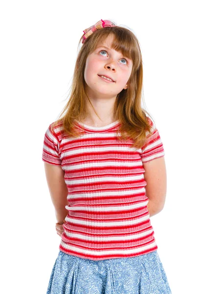 Niedliches kleines Mädchen in roten Kleidern — Stockfoto