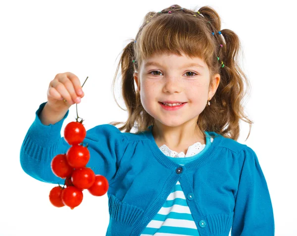 Menina com tomates cereja — Fotografia de Stock