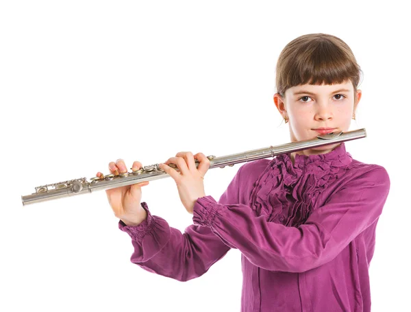 Chica jugando flauta transversal —  Fotos de Stock