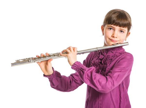 Girl playing transverse flute — Stock Photo, Image