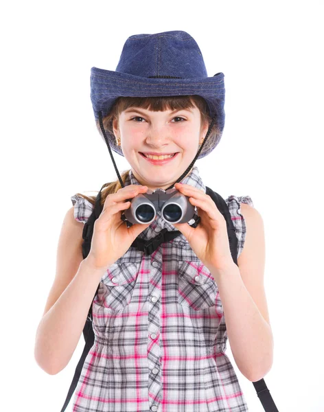 Adolescente chica con binocular —  Fotos de Stock
