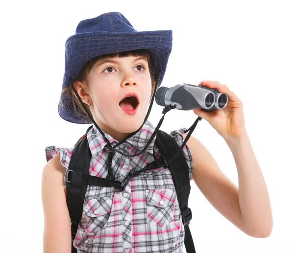 Ragazza adolescente con binocolo — Foto Stock