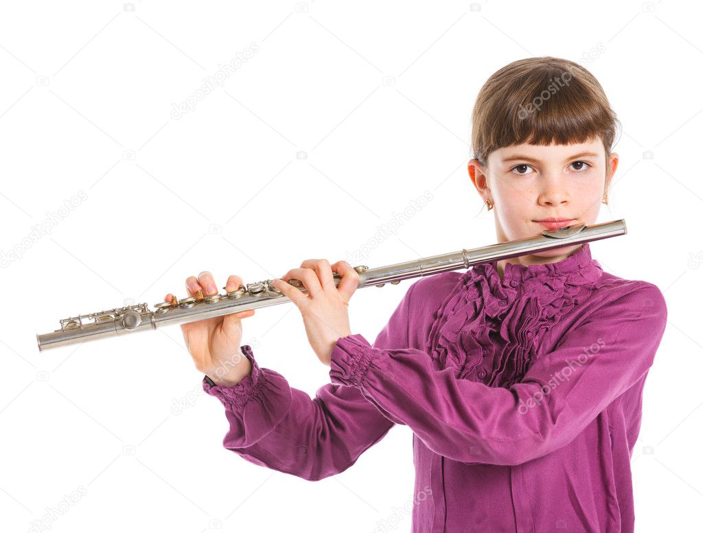 Girl playing transverse flute