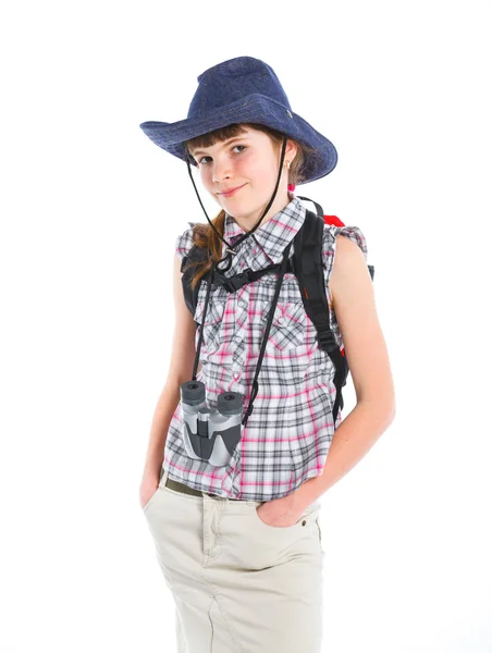 Девочка-подросток с биноклем — стоковое фото