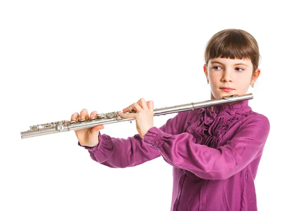 Fille jouant flûte transversale — Photo