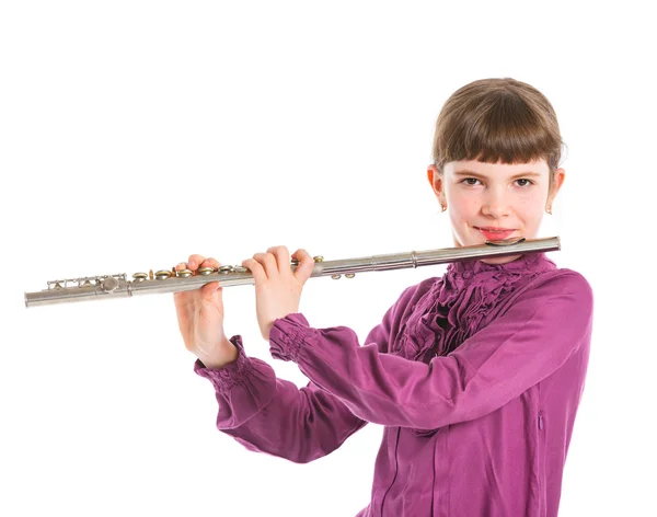 Dziewczyna gra poprzeczny flet — Zdjęcie stockowe