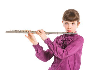 Girl playing transverse flute clipart