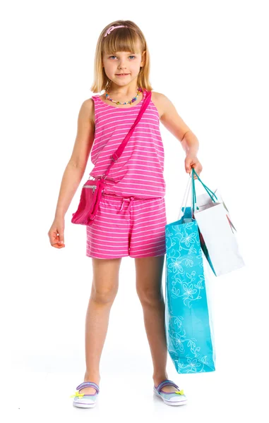 女孩与购物袋 — 图库照片